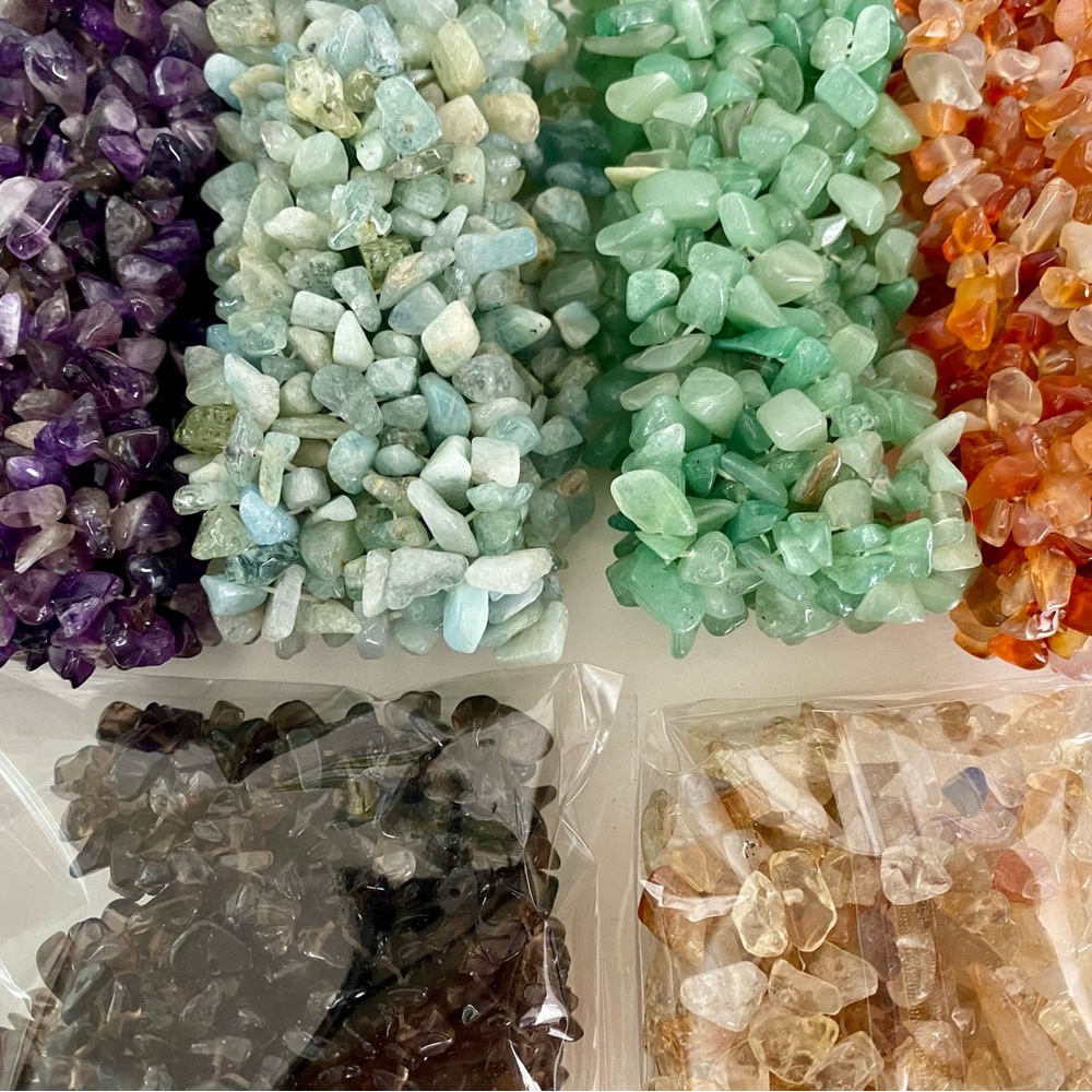 Stretch gemstone chip bracelets. 2 are broken, ideal for jewelry making